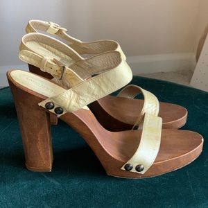 Wooden Clog Vintage look high heel leather 70’s